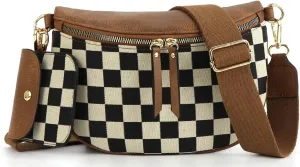 2 Pcs Checkered Crossbody Bags for Women Bum Bag Checkered Cross Body Sling Backpack Hobo Satchels Shoulder Wallet Purses
