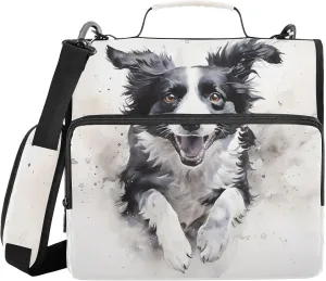 3 Ring Binder Zipper Binders Excited Dog Trapper Keeper Expanding File Folder Bag with Shoulder Strap