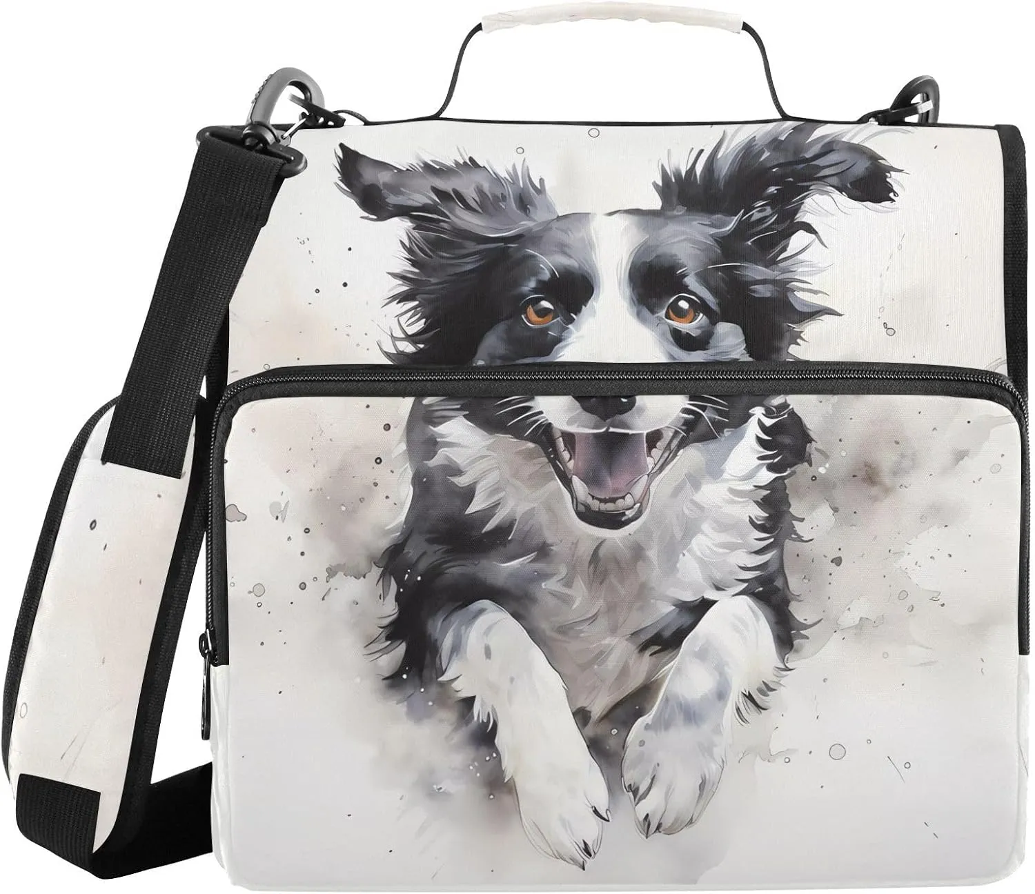 3 Ring Binder Zipper Binders Excited Dog Trapper Keeper Expanding File Folder Bag with Shoulder Strap