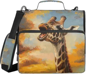 3 Ring Binder Zipper Binders Giraffe Roars Trapper Keeper Expanding File Folder Bag with Shoulder Strap