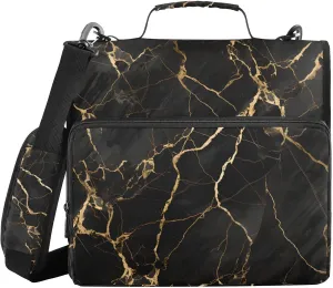 3 Ring Binder Zipper Binders Gold Crack Black Marble Trapper Keeper Expanding File Folder Bag with Shoulder Strap