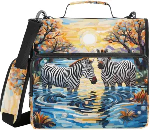 3 Ring Binder Zipper Binders Zebra Block Diagram Trapper Keeper Expanding File Folder Bag with Shoulder Strap