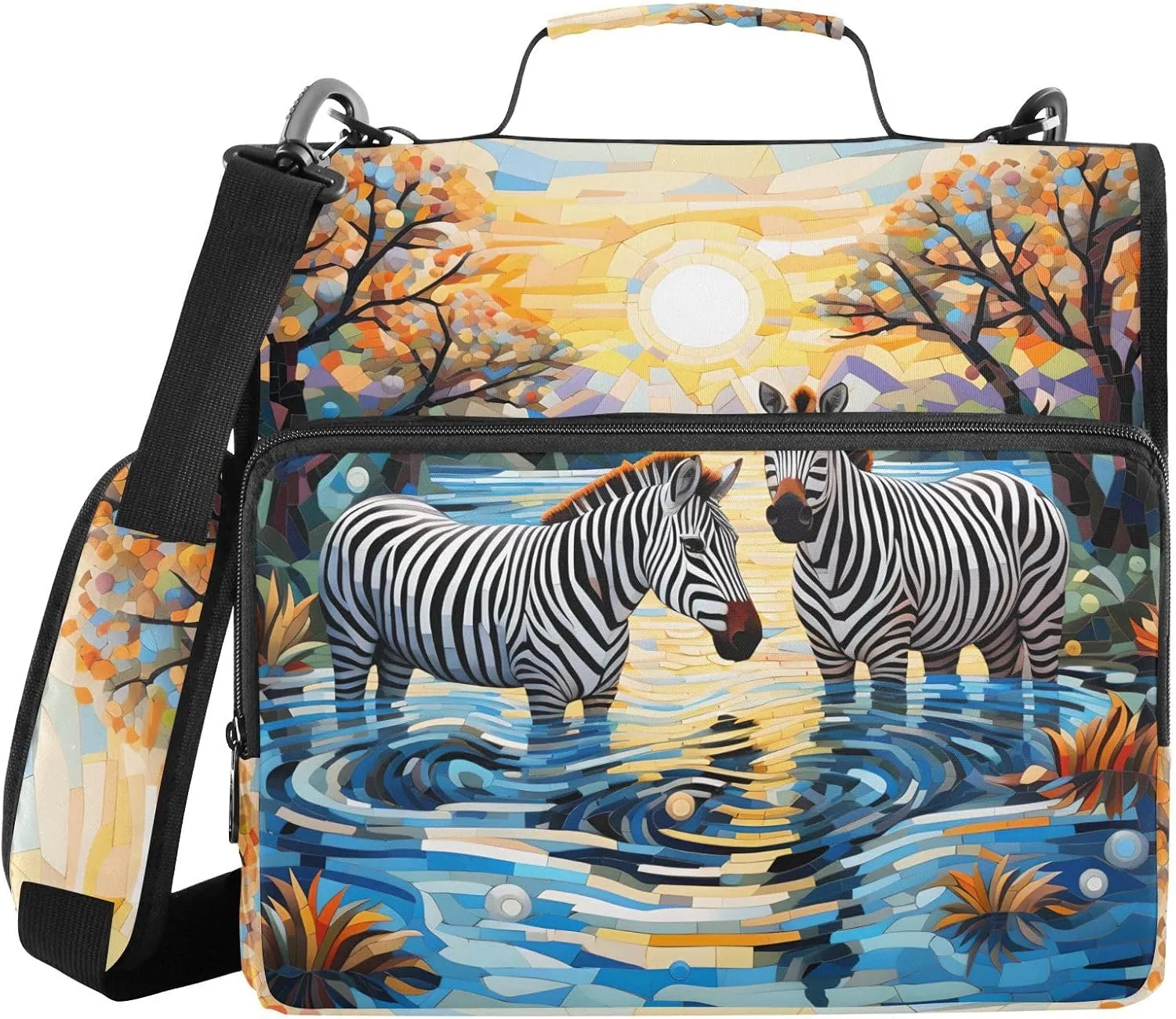 3 Ring Binder Zipper Binders Zebra Block Diagram Trapper Keeper Expanding File Folder Bag with Shoulder Strap