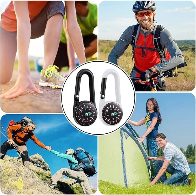 32 Pcs Compass Keychain for Kids Adventure Camping Small Keychain Belt Clips with Holes Compass Metal Buckle Keychain Outdoor Camping Party Favors