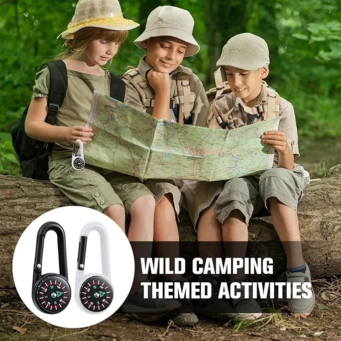 32 Pcs Compass Keychain for Kids Adventure Camping Small Keychain Belt Clips with Holes Compass Metal Buckle Keychain Outdoor Camping Party Favors
