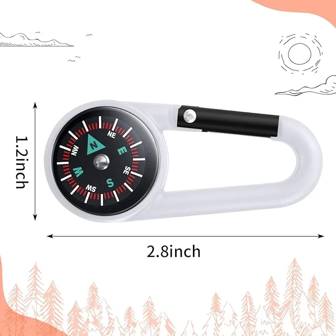32 Pcs Compass Keychain for Kids Adventure Camping Small Keychain Belt Clips with Holes Compass Metal Buckle Keychain Outdoor Camping Party Favors