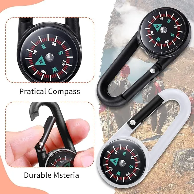 32 Pcs Compass Keychain for Kids Adventure Camping Small Keychain Belt Clips with Holes Compass Metal Buckle Keychain Outdoor Camping Party Favors