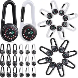 32 Pcs Compass Keychain for Kids Adventure Camping Small Keychain Belt Clips with Holes Compass Metal Buckle Keychain Outdoor Camping Party Favors