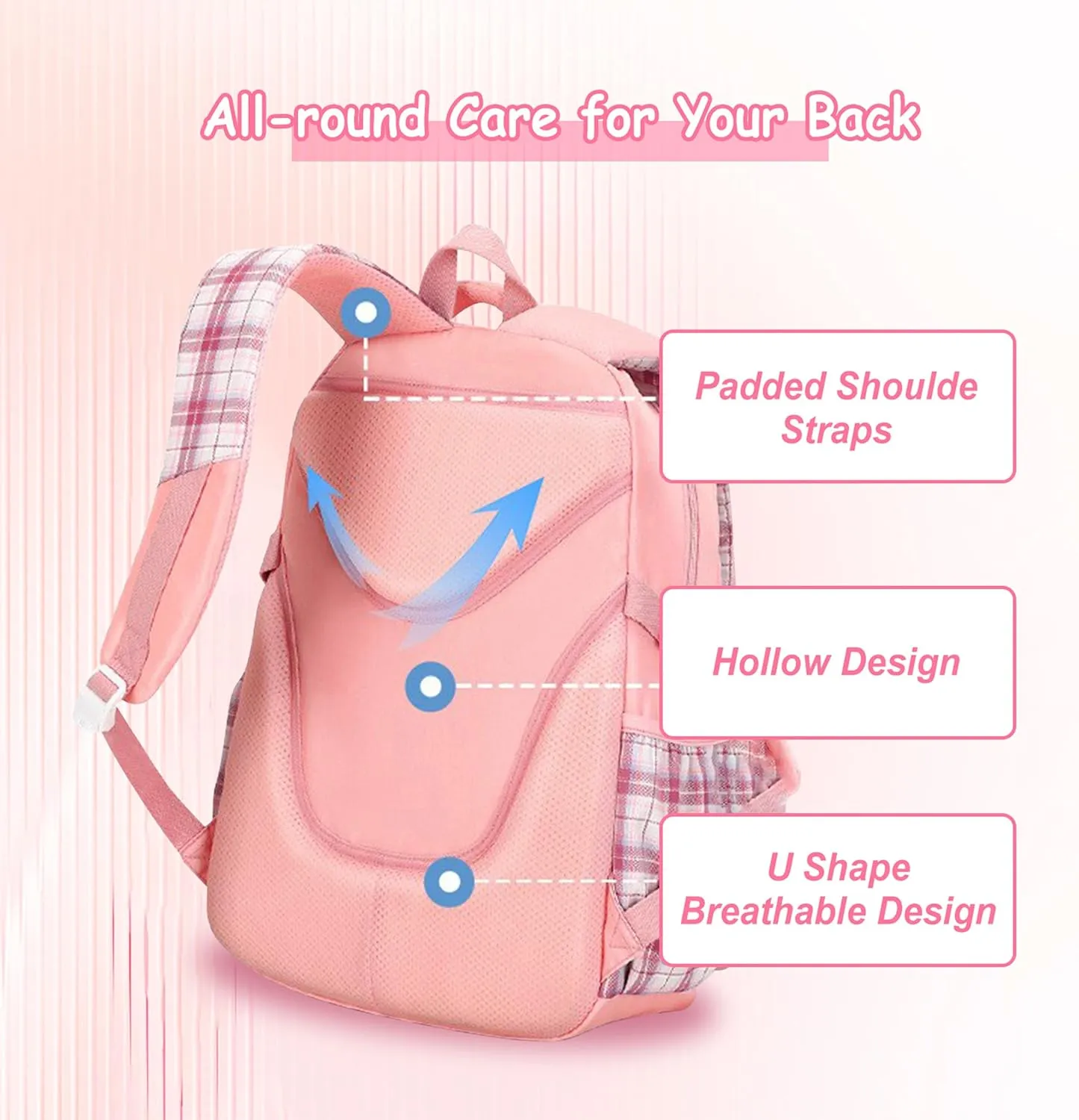 3PCS Kids Backpack Set Cute School Backpack for Girls, Kawaii Teen Laptop Bag Multipocket Daypack Lightweight Schoolbag, Large Capacity Double Shoulder Backpack for Primary Elementary School, Blue