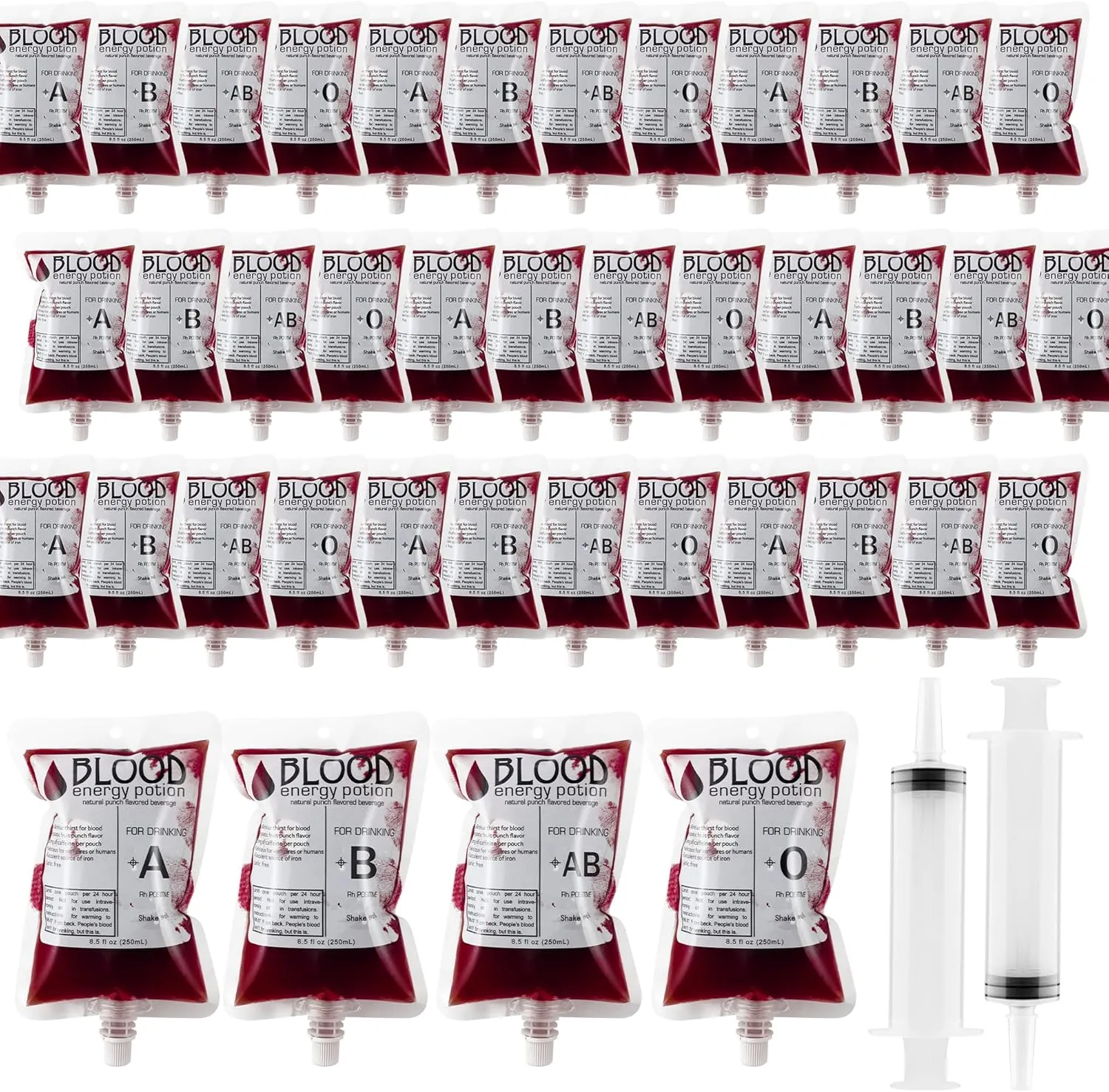 40 Packs Blood Bags for Drinking Iv Blood Bags with 2 Syringe 8.8 Fl oz Halloween Party Drink Containers for Vampire Hospital Zombie Theme Party Favors Costume Props Halloween Party Decoration