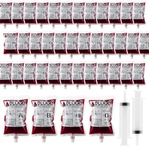 40 Packs Blood Bags for Drinking Iv Blood Bags with 2 Syringe 8.8 Fl oz Halloween Party Drink Containers for Vampire Hospital Zombie Theme Party Favors Costume Props Halloween Party Decoration