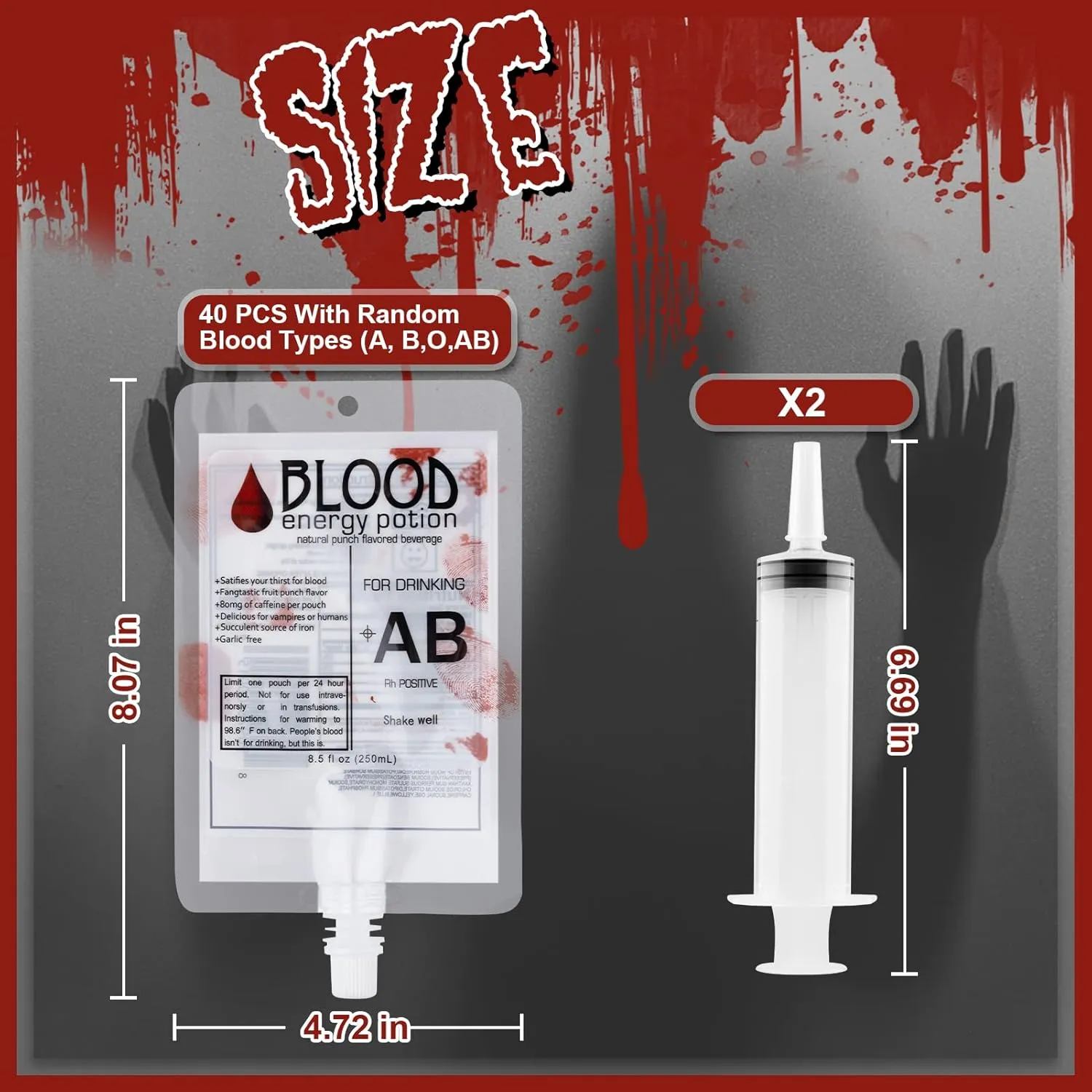 40 Packs Blood Bags for Drinking Iv Blood Bags with 2 Syringe 8.8 Fl oz Halloween Party Drink Containers for Vampire Hospital Zombie Theme Party Favors Costume Props Halloween Party Decoration