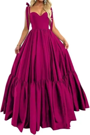A-line Pleated Satin Spaghetti Prom Dresses for Women, Sweetheart Formal Evening Dress Long Party Dress