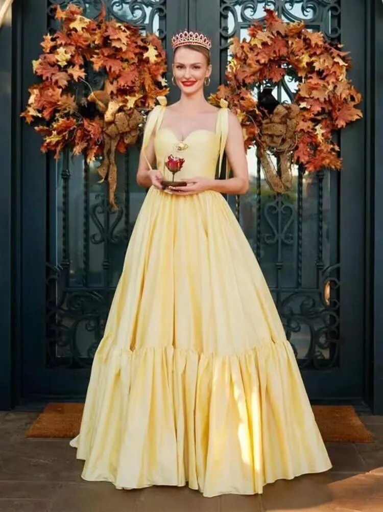A-line Pleated Satin Spaghetti Prom Dresses for Women, Sweetheart Formal Evening Dress Long Party Dress