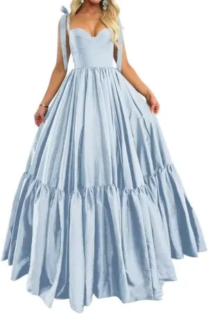 A-line Pleated Satin Spaghetti Prom Dresses for Women, Sweetheart Formal Evening Dress Long Party Dress