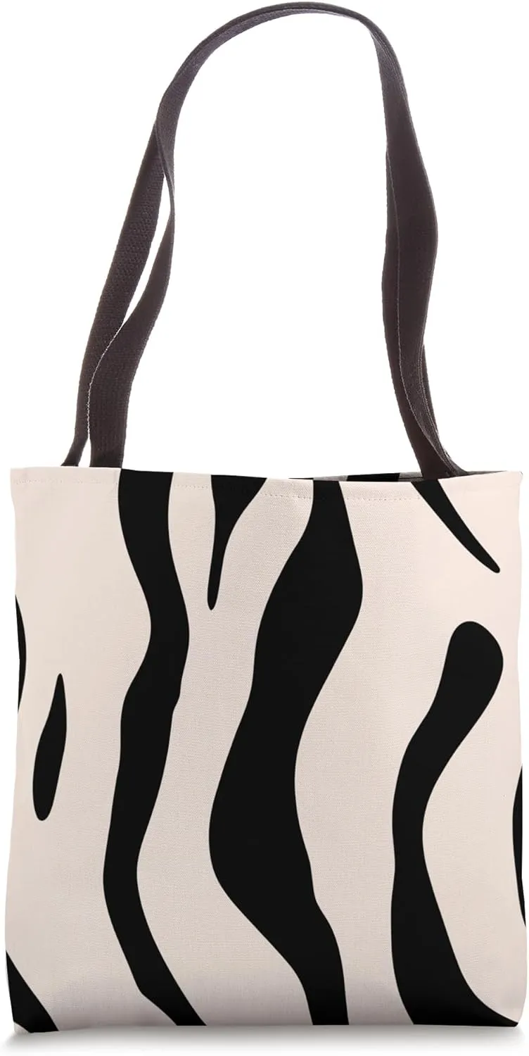 Abstract Zebra Pattern Bold Black and Beige Stripes Tote Bag