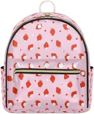 Abstraction Strawberry PU Leather Backpack Mini Backpack Purse for Women Small Bag with Adjustable Strap Fashionable Travel Bag Daypack