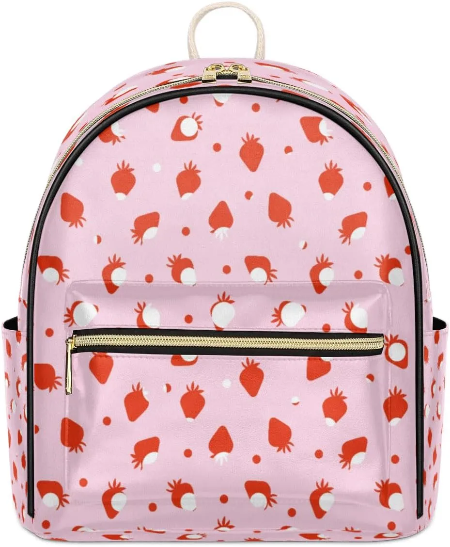 Abstraction Strawberry PU Leather Backpack Mini Backpack Purse for Women Small Bag with Adjustable Strap Fashionable Travel Bag Daypack