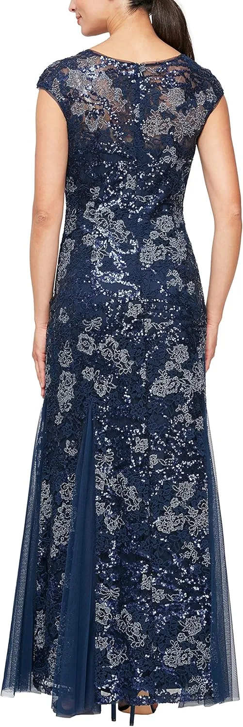 Alex Evenings Women's Long Fit and Flare Mother of The Bride Dress with Godet Detail (Petite and Regular Sizes)