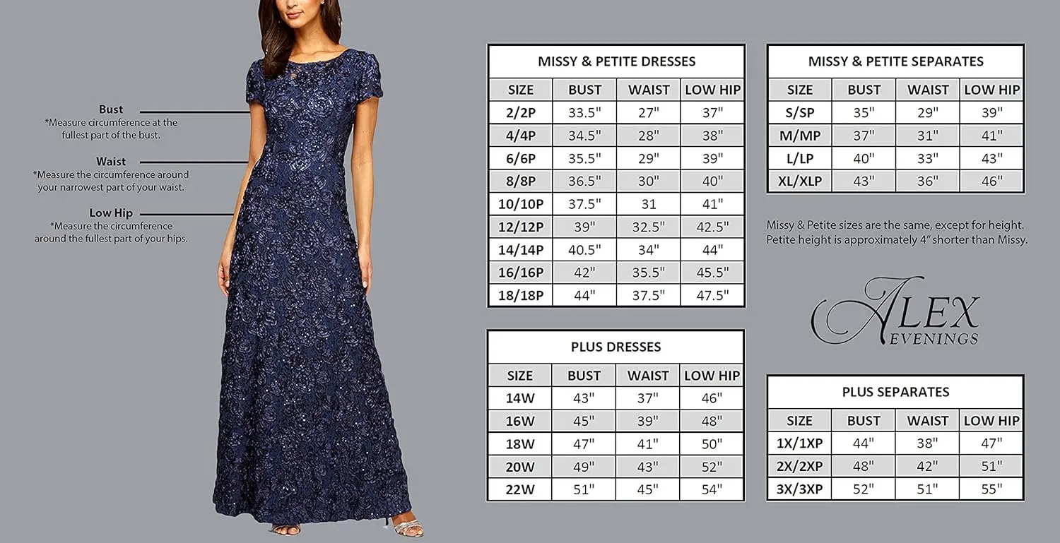 Alex Evenings Women's Long Fit and Flare Mother of The Bride Dress with Godet Detail (Petite and Regular Sizes)