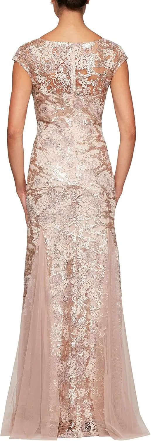 Alex Evenings Women's Long Fit and Flare Mother of The Bride Dress with Godet Detail (Petite and Regular Sizes)
