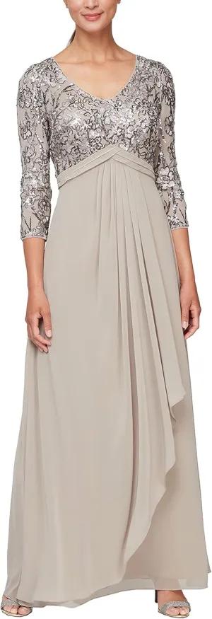 Alex Evenings Women's Long Lace Top Empire Waist Dress