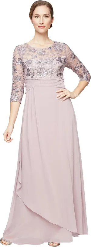 Alex Evenings Women's Long Lace Top Empire Waist Dress