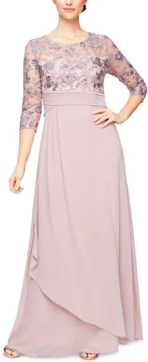 Alex Evenings Women's Long Lace Top Empire Waist Dress