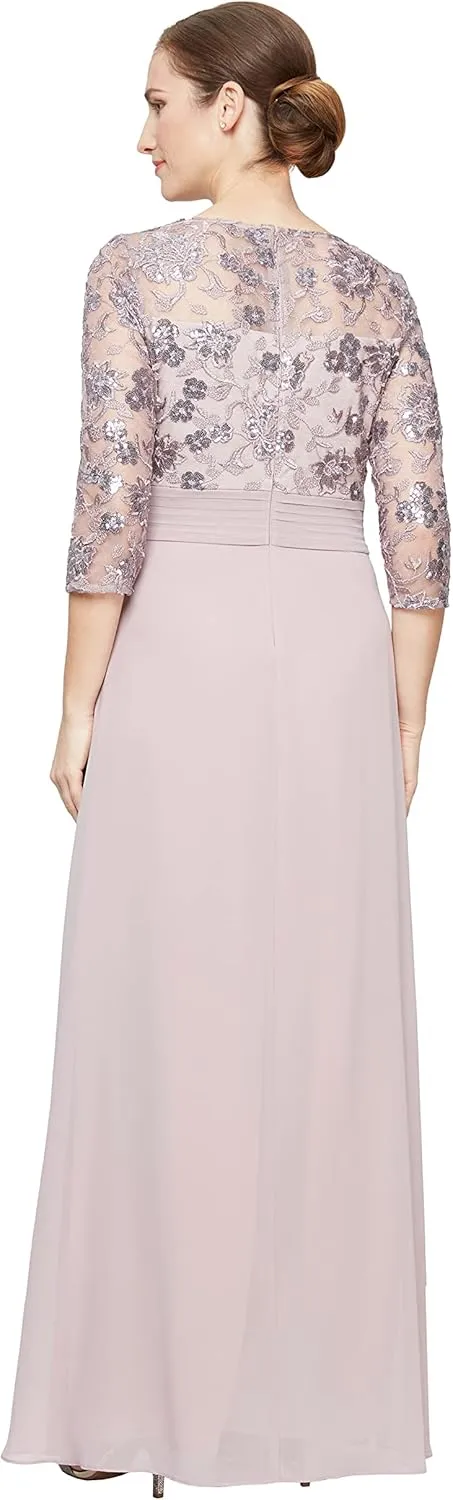 Alex Evenings Women's Long Lace Top Empire Waist Dress