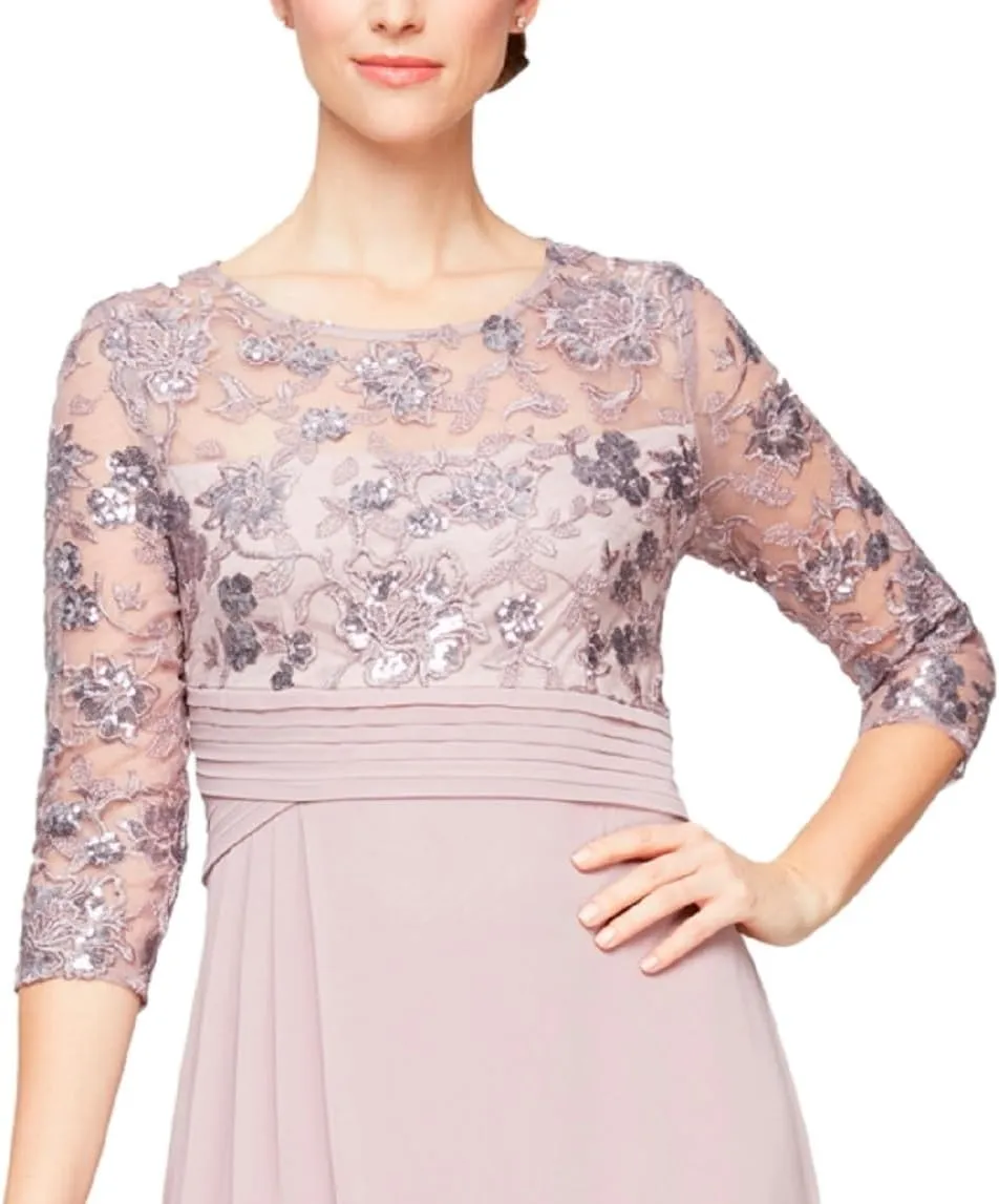 Alex Evenings Women's Long Lace Top Empire Waist Dress