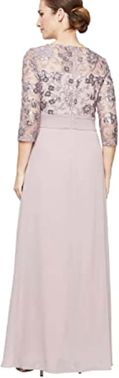 Alex Evenings Women's Long Lace Top Empire Waist Dress
