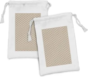 Ambesonne Brown Mandala Fabric Pouch Set of 2, Prehistoric Floral Mandala Art with Repeating Style Motif, Small Drawstring Bag for Toiletries Masks and Favors, 9" x 6", Eggshell and Chocolate