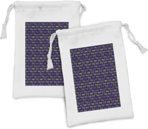 Ambesonne Dragonfly Fabric Pouch Set of 2, Hand Drawn Winged Bugs Repeated Pattern Modern Design Contrast, Small Drawstring Bag for Toiletries Masks and Favors, 9" x 6", Quartz Blue Violet and Green