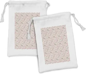 Ambesonne East Fabric Pouch Set of 2, Japanese Flowering Cherry Blossom Symbolic Coming of Spring Season Eastern Inspired, Small Drawstring Bag for Toiletries Masks and Favors, 9" x 6", Beige Rose