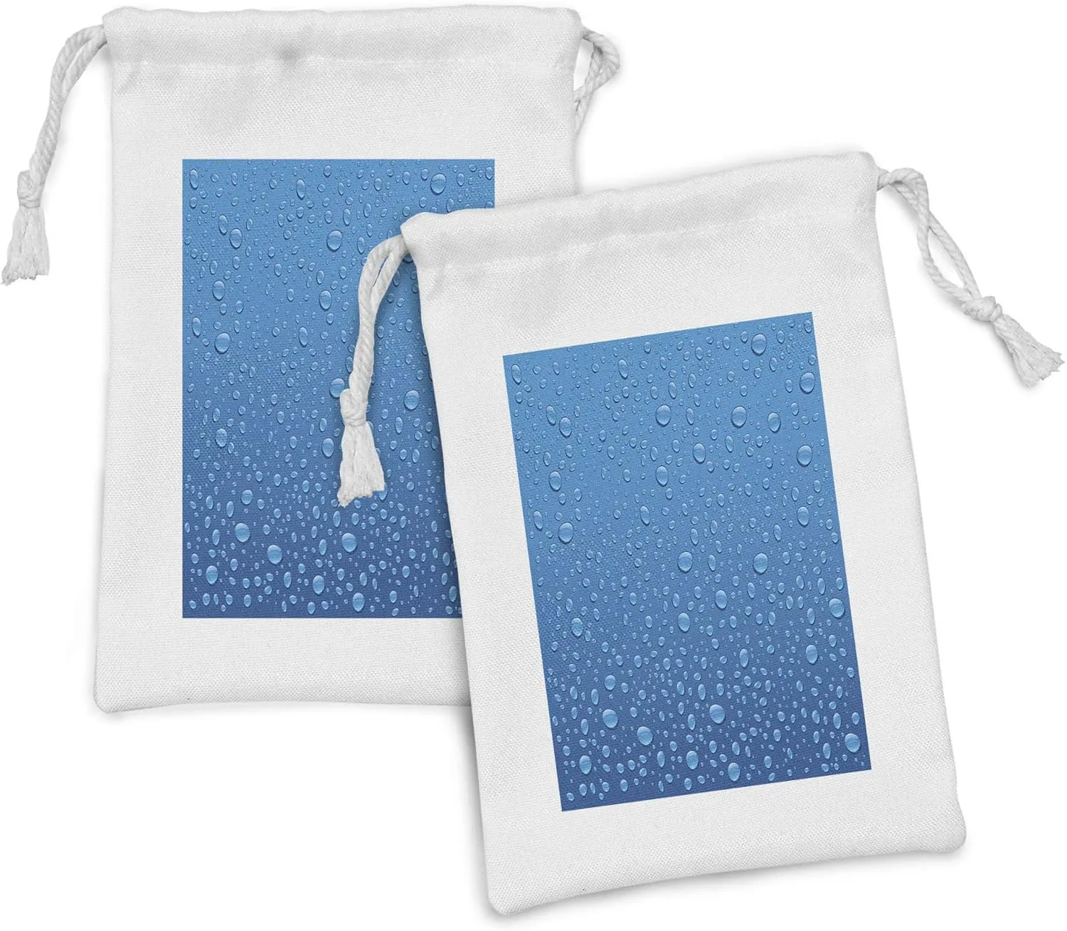 Ambesonne Rain Fabric Pouch Set of 2, Water Drops on Glass Relaxing Ecology Purifying Fresh Water Monsoon Environment Image, Small Drawstring Bag for Toiletries Masks and Favors, 9" x 6", Blue
