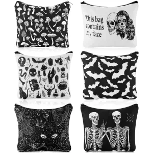 Amylove 6 Pcs Christmas Makeup Bag Goth Purse Gift for Women This Bag Contains My Face Cosmetic Makeup Zipper Pouch Funny Travel Zipper Gothic Purse Bat Mushroom Goth Spooky Gifts for Women Period