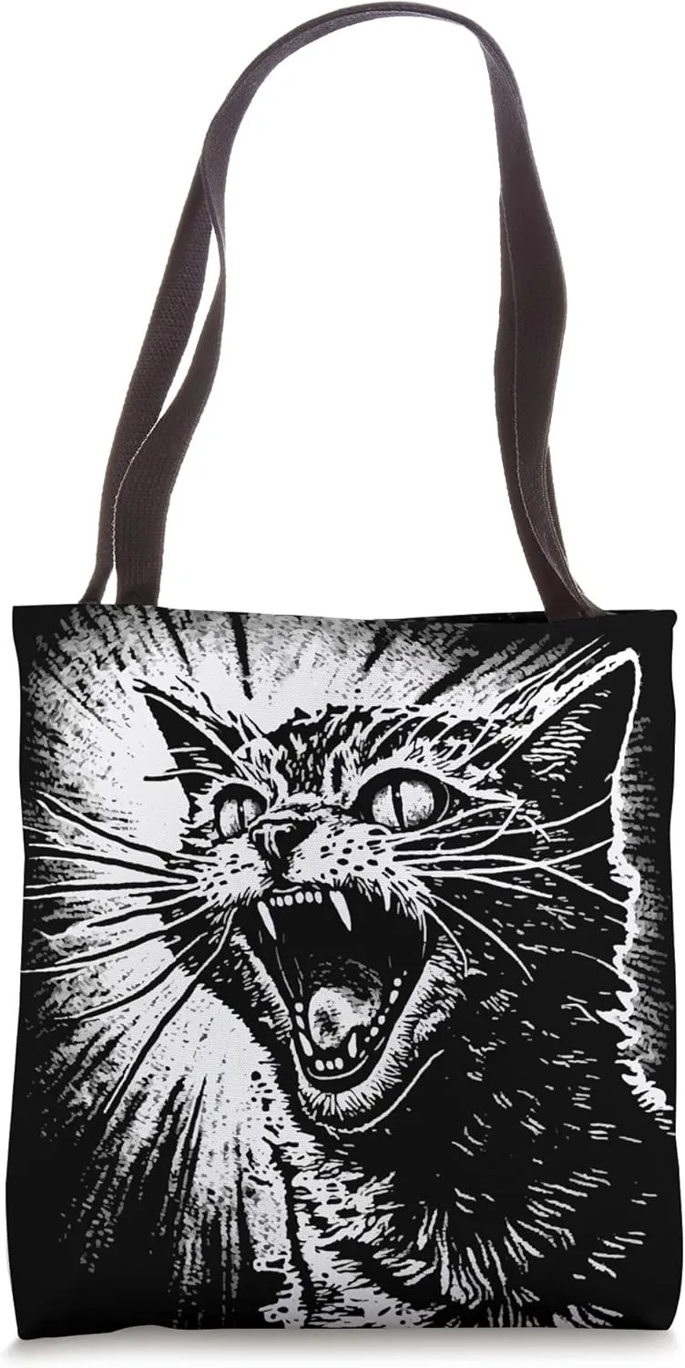 Angry Aggressive Hissing Cat Ready To Attack Tote Bag
