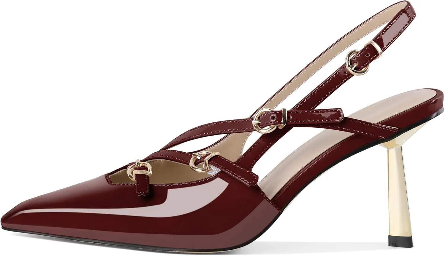 AUMOTED Women's Slingback Stiletto High Heels Closed Square Toe Metallic Buckle Pumps with Backless Strap Heeled Sandals 3 Inch Dress Pump Shoes