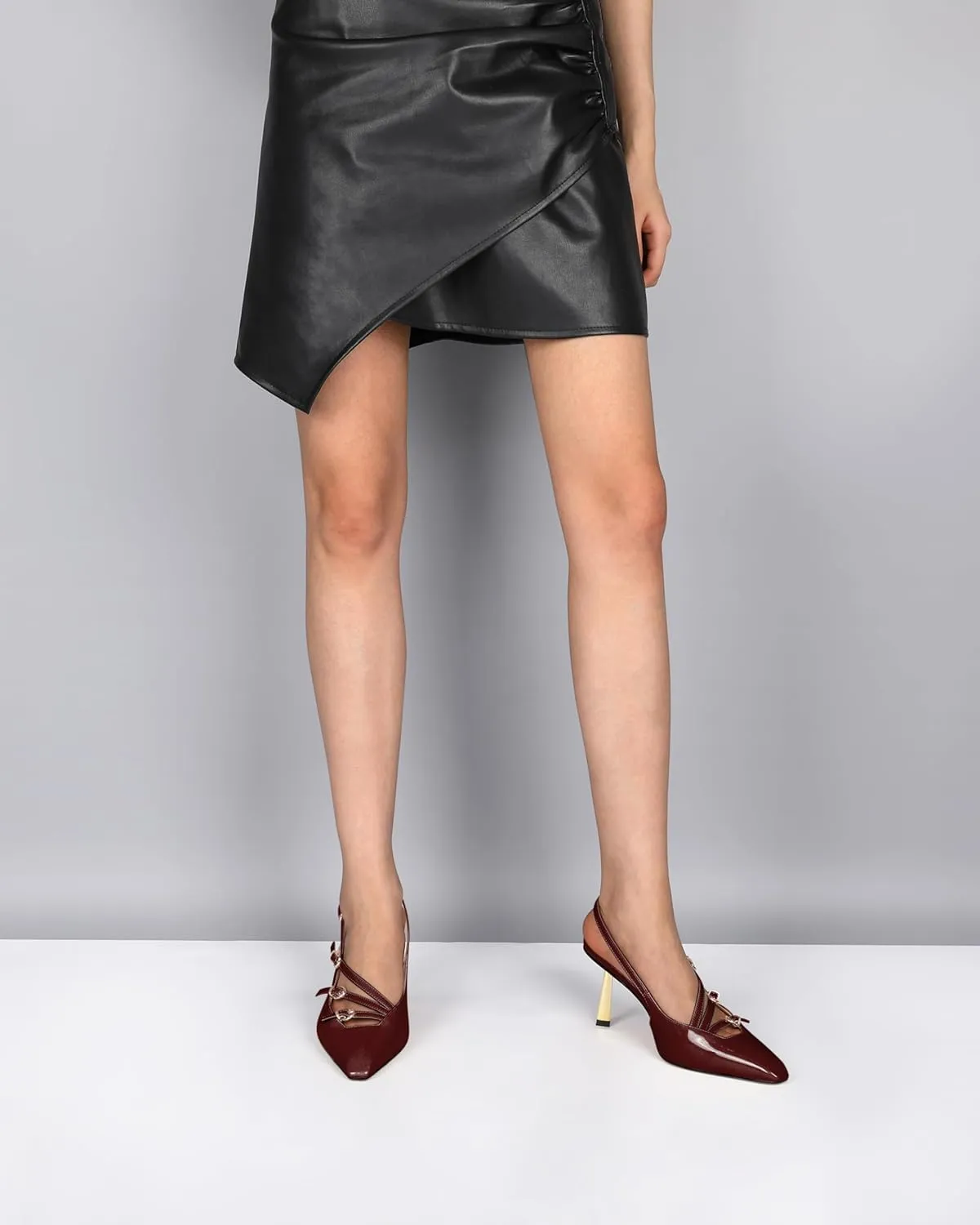 AUMOTED Women's Slingback Stiletto High Heels Closed Square Toe Metallic Buckle Pumps with Backless Strap Heeled Sandals 3 Inch Dress Pump Shoes