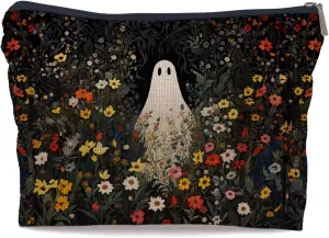 Ayxvt Halloween Cosmetic Bag, Ghost Floral Makeup Bags - Spooky Zipper Pouch for Women