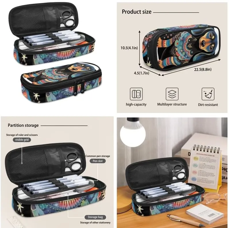 Aztec Starry Dachshund Bookbag Sets Middle School Bohemia Tribal Galaxy Puppy Bookbag Reusable Cartoon Dog Stars Space Lunch Bag Large Capacity Pencil Case Students