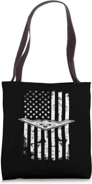 B-2 Stealth Bomber Military Airplane American Flag Tote Bag