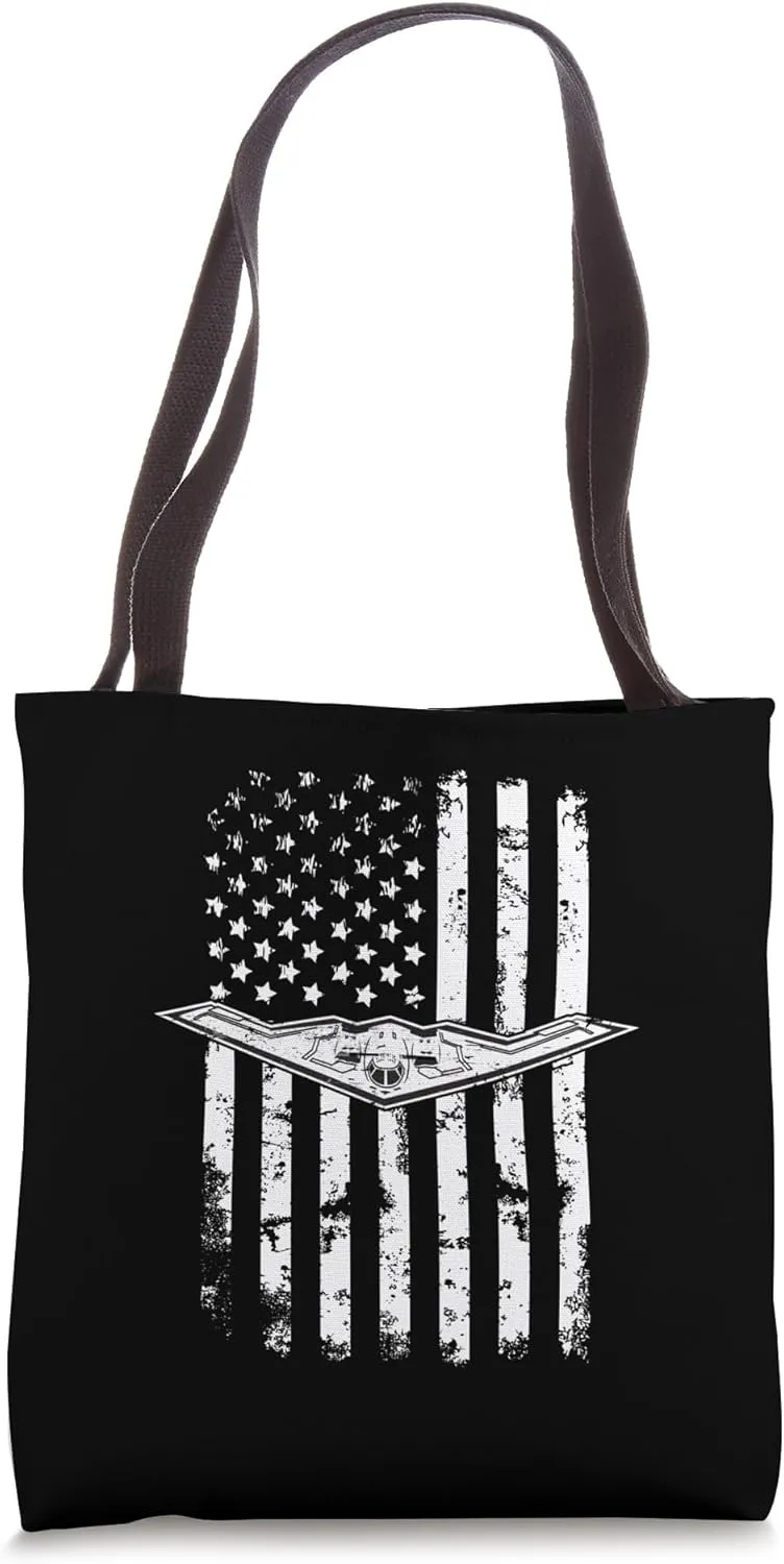 B-2 Stealth Bomber Military Airplane American Flag Tote Bag