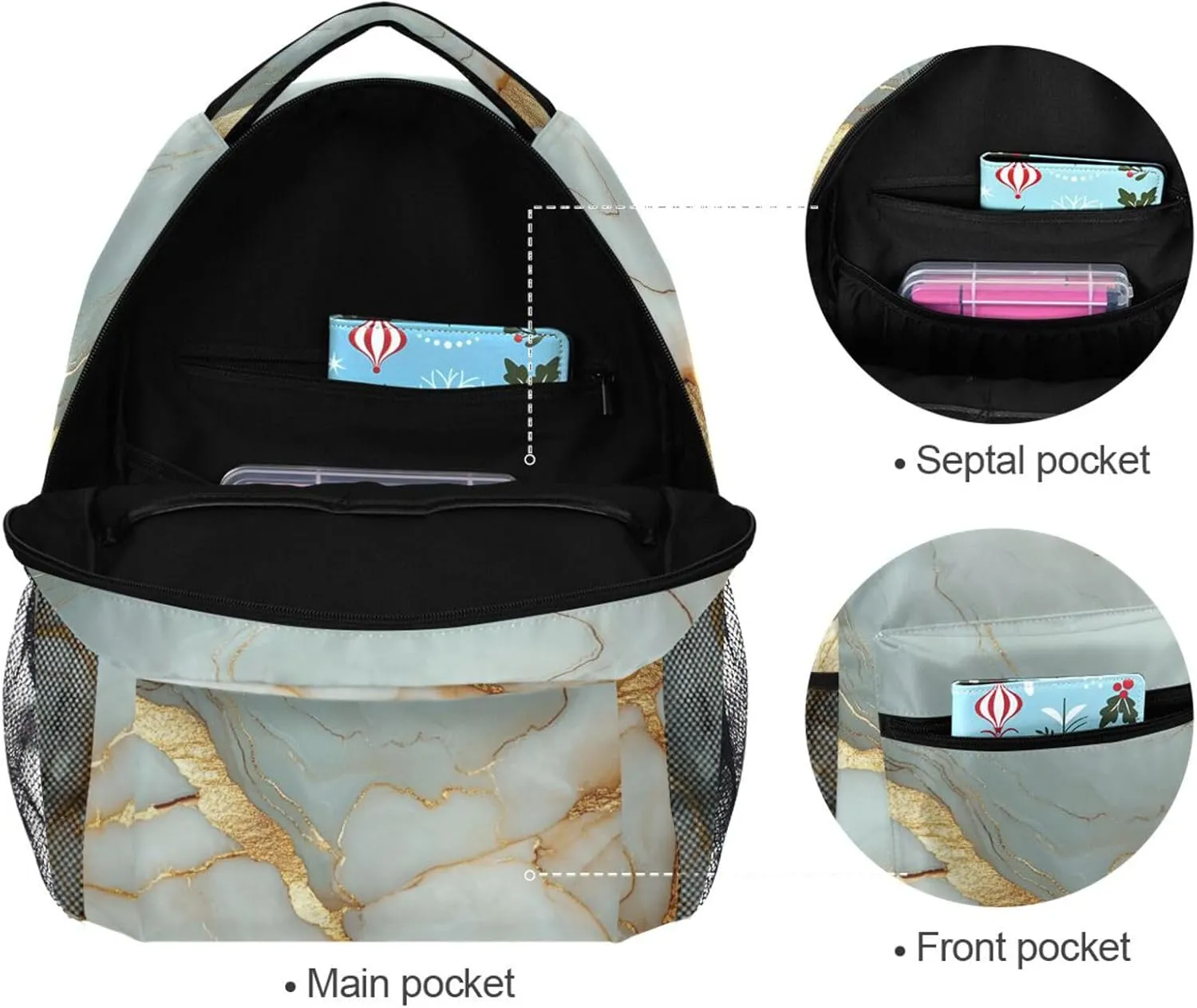 Backpacks for Men and Women Fashion Diaper Bag Backpack with Chest Strap Gift Men & Women Marble White White
