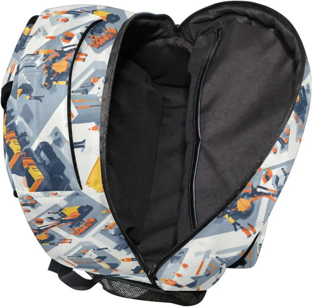 Backpacks for Men and Women Fashion Stylish Travel Bags with Chest Strap for College Work Construction Scene Concrete Mixer Truck Bulldozer