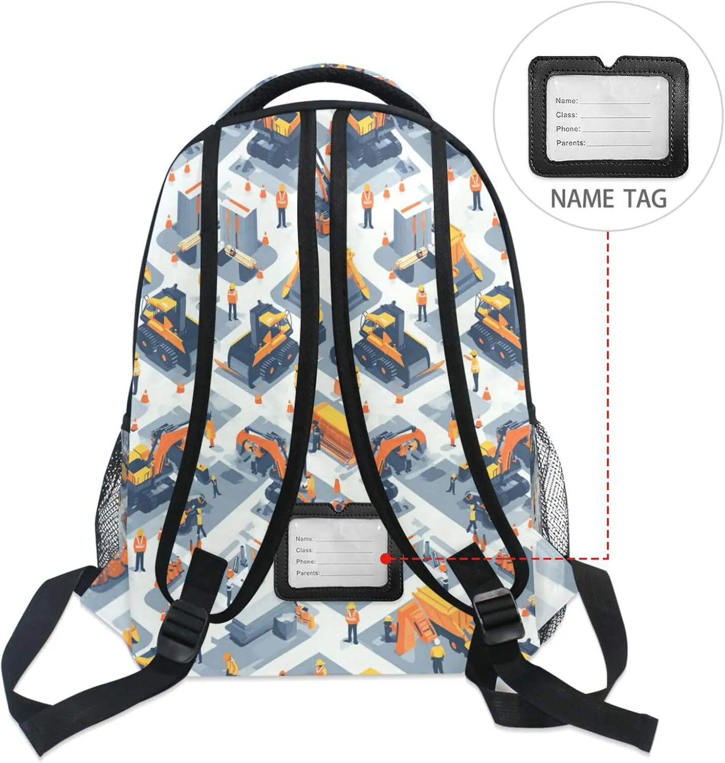 Backpacks for Men and Women Fashion Stylish Travel Bags with Chest Strap for College Work Construction Scene Concrete Mixer Truck Bulldozer