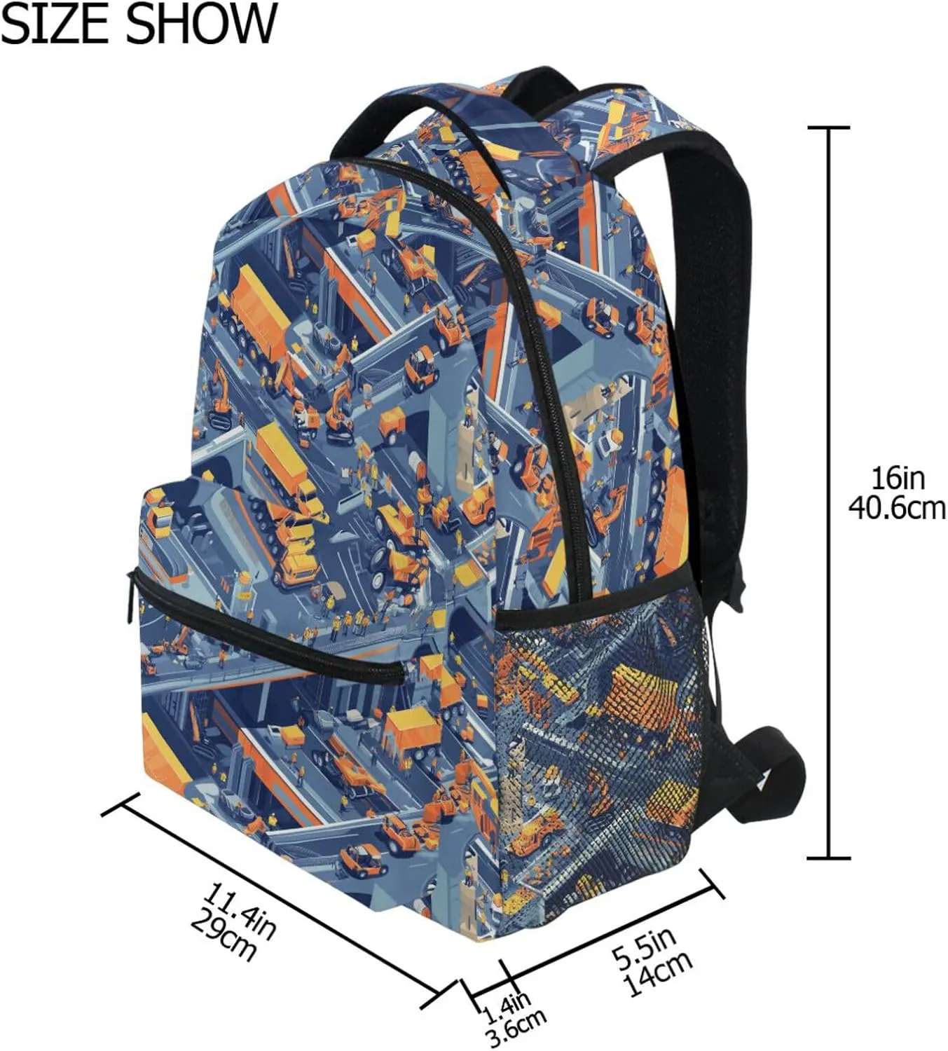 Backpacks for Men and Women Waterproof Backpack With Water Bottle Pocket with Chest Strap Gift Men & Women Construction Scene Concrete Mixer Truck