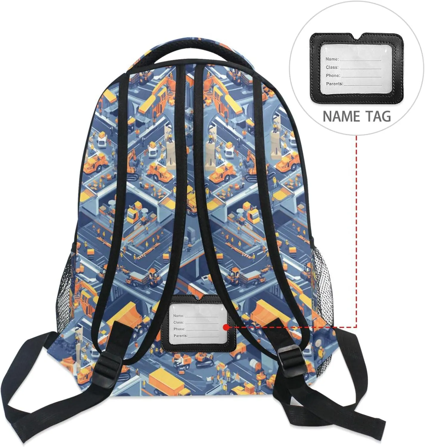 Backpacks for Men and Women Waterproof Backpack With Water Bottle Pocket with Chest Strap Gift Men & Women Construction Scene Concrete Mixer Truck