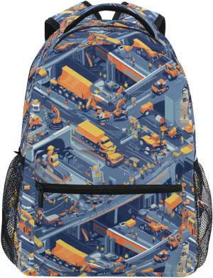 Backpacks for Men and Women Waterproof Backpack With Water Bottle Pocket with Chest Strap Gift Men & Women Construction Scene Concrete Mixer Truck