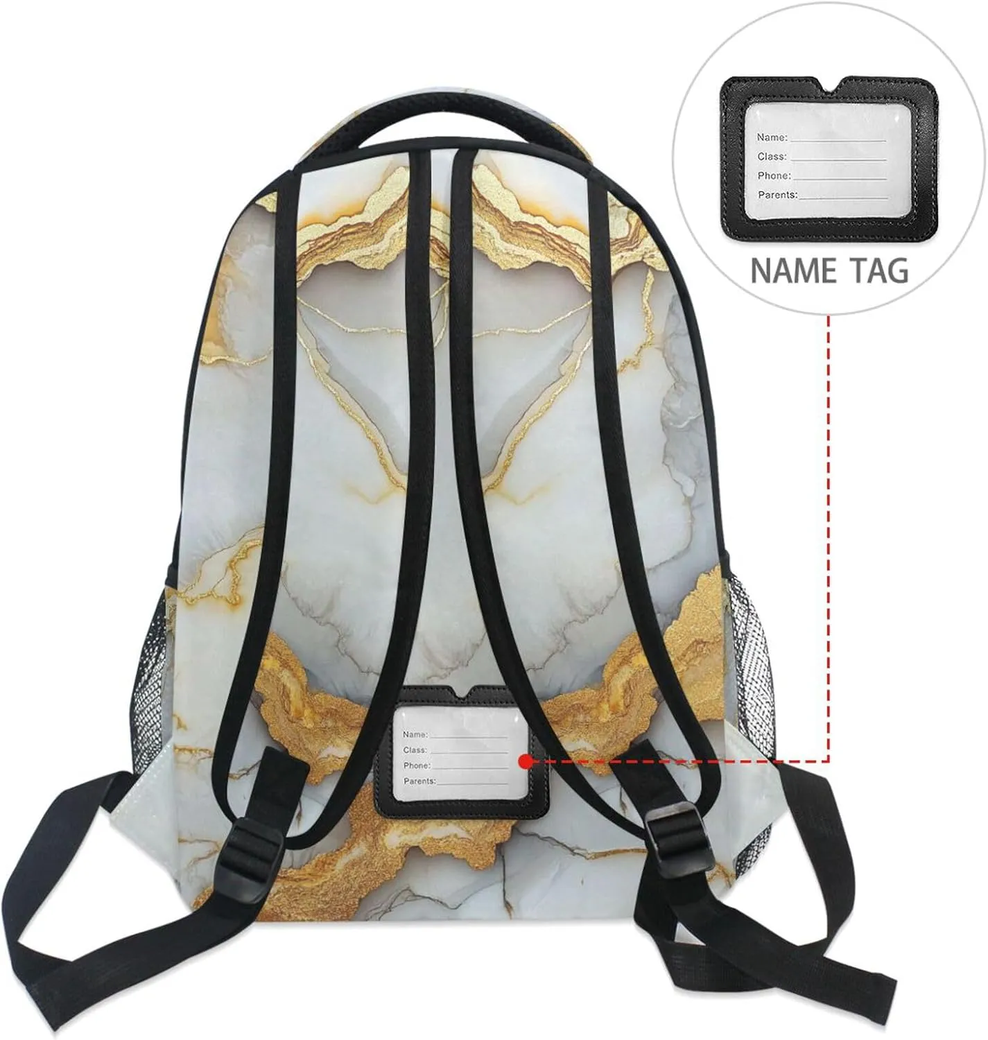 Backpacks for Men Women Fashion Laptop Bookbag with Chest Strap Gift Men & Women Marble White Yellow
